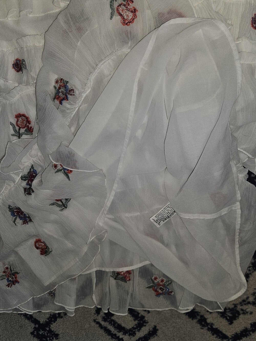 ZARA Boho Embroidered Floral Ruffle White Mini Dress - Picture 14 of 16